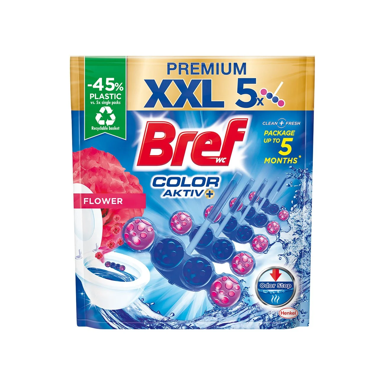 BREF COLOR ACTIVE PREMIUM FLOWER WC FRESHENER 5x50G