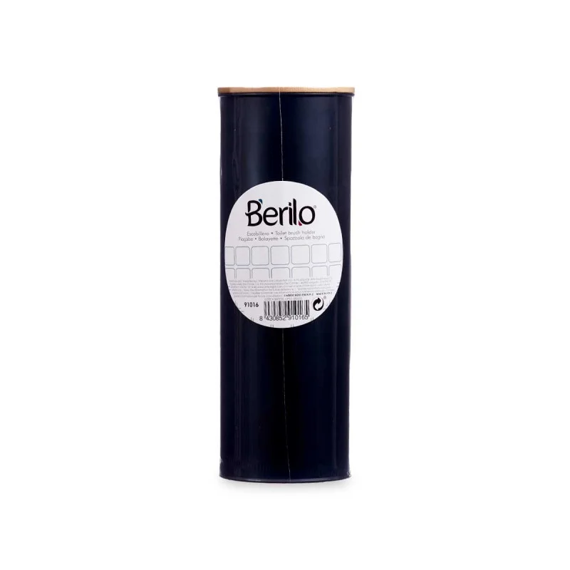 Четка за тоалетна Berilo, метална, с бамбуков капак, черна