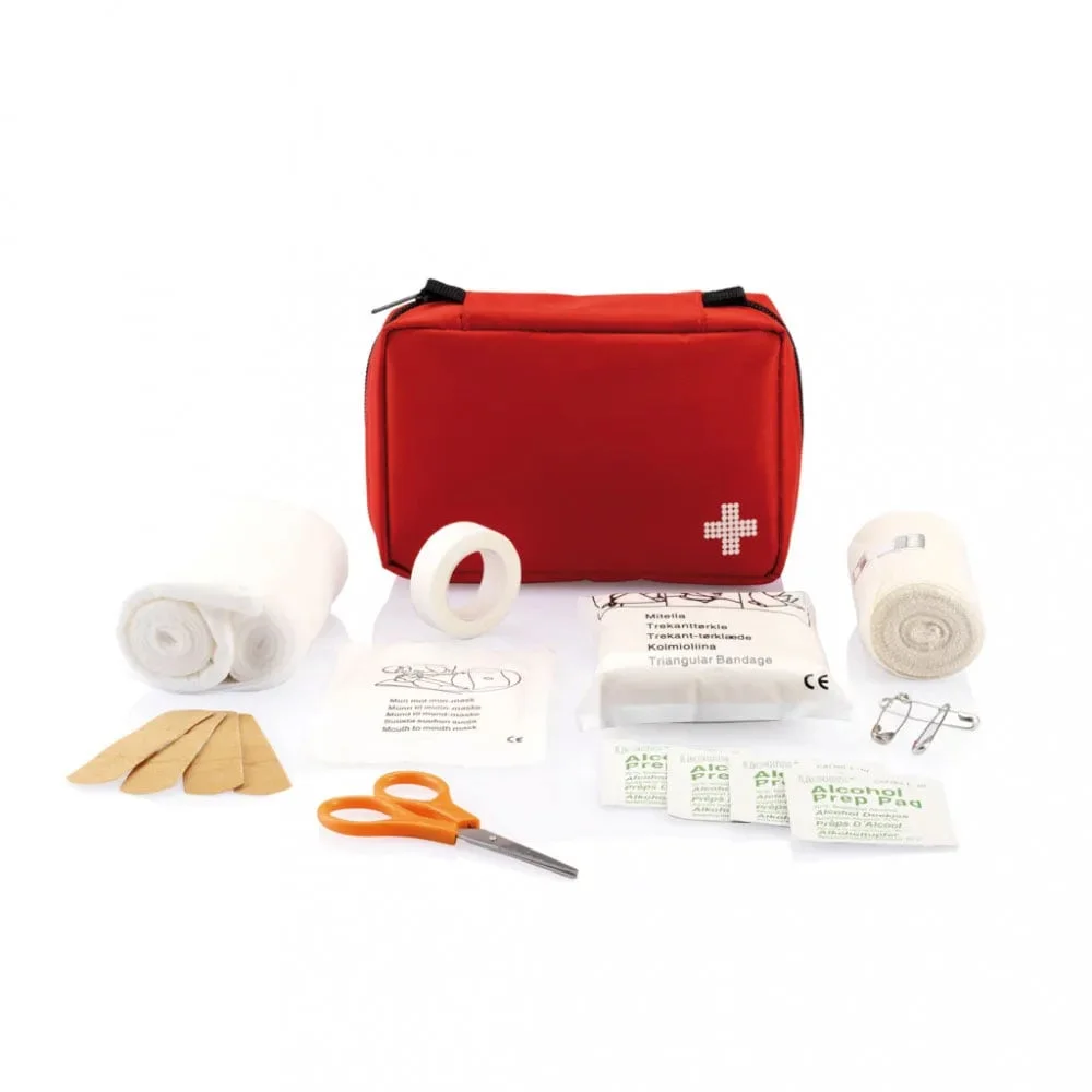 First Aid Kit, with 24 supplies, in case, red