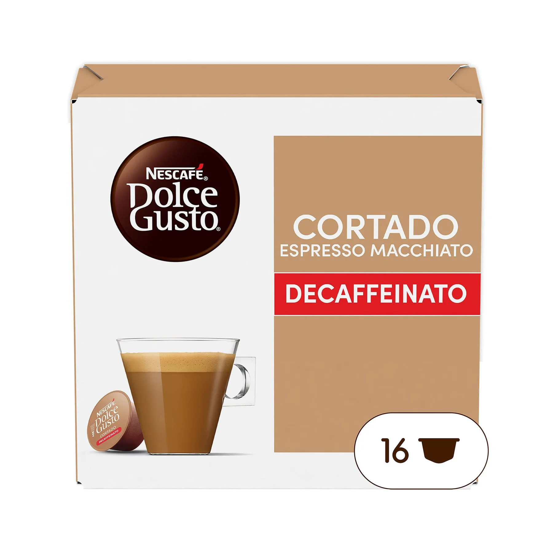 Nescafe Dolce Gusto Coffee Capsule Espresso Macchiato, decaf, 16 pcs