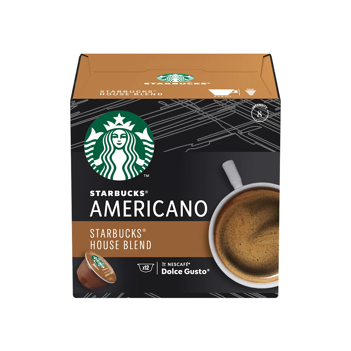 Nescafe Dolce Gusto Coffee Capsules Starbucks Americano House Blend, 12 pcs
