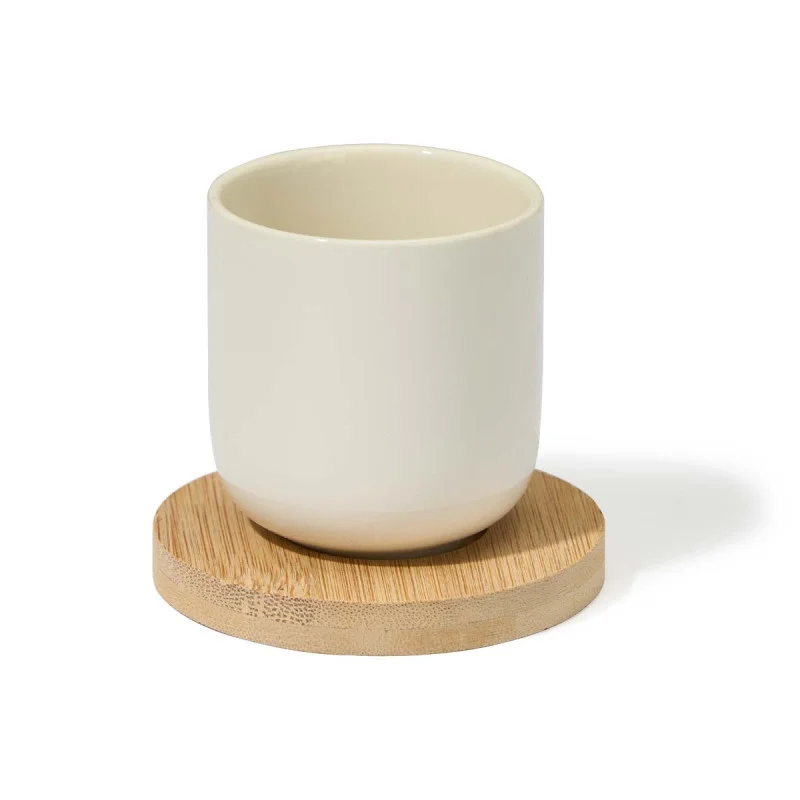 Coffee cup Kinvara, with bamboo coaster, white, 4 pcs