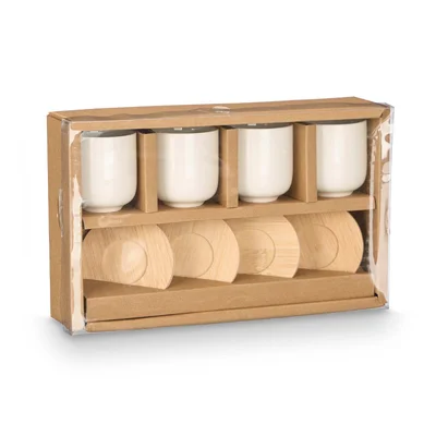 Coffee cup Kinvara, with bamboo coaster, white, 4 pcs