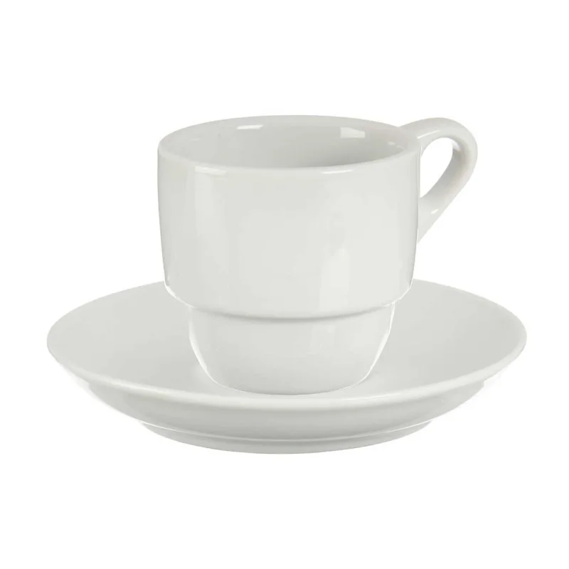 Чаша за кафе Vessia, с чиния, порцеланова, 200 ml, бяла, 6 броя