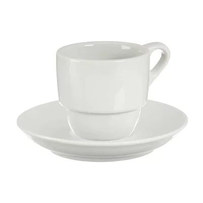 Coffee cup Vessia, with saucer, porcelain, 200 ml, white, 6 pcs