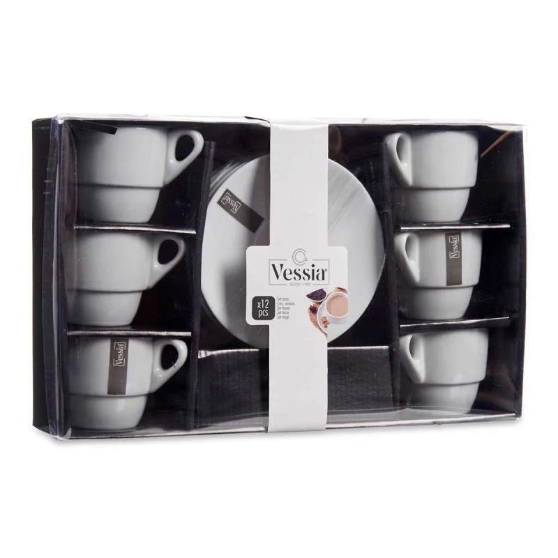 Coffee cup Vessia, with saucer, porcelain, 200 ml, white, 6 pcs