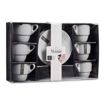 Coffee cup Vessia, with saucer, porcelain, 200 ml, white, 6 pcs
