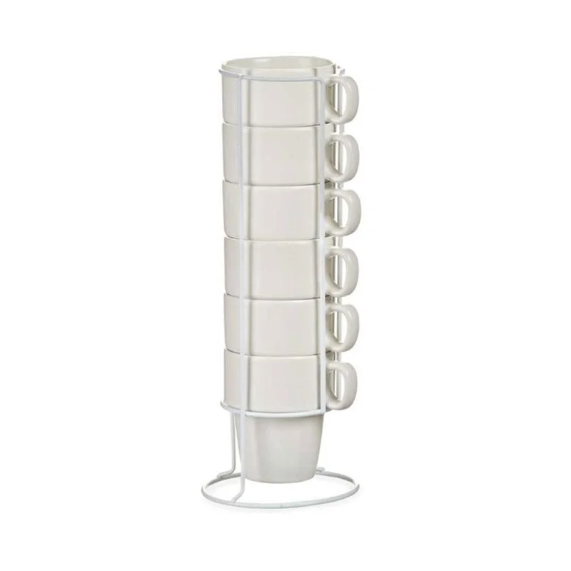 Чаша за кафе Vessia, със стойка, порцеланова, 360 ml, бяла, 6 броя