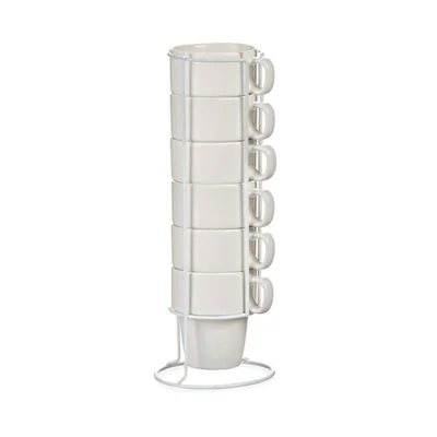 Чаша за кафе Vessia, със стойка, порцеланова, 360 ml, бяла, 6 броя