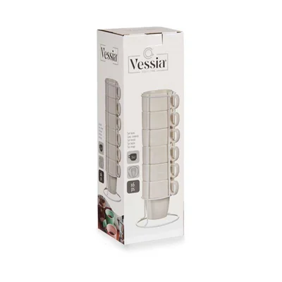 Чаша за кафе Vessia, със стойка, порцеланова, 360 ml, бяла, 6 броя