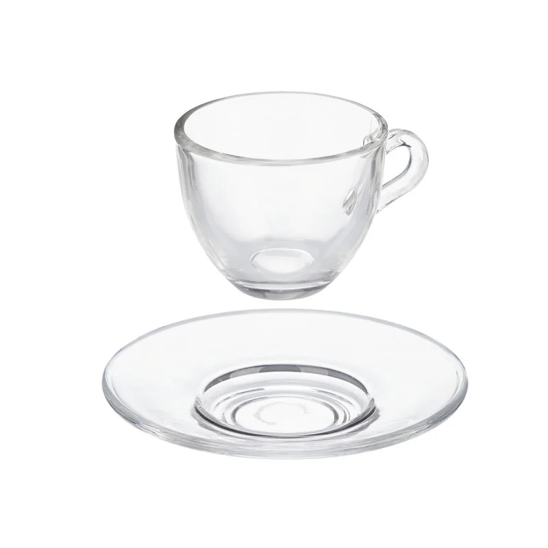 Чаша за кафе Vivalto, с чинийка, стъклена, 85 ml, 6 броя