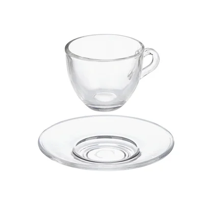 Чаша за кафе Vivalto, с чинийка, стъклена, 85 ml, 6 броя