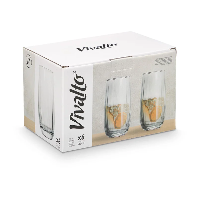Чаша Vivalto, стъклена, релефни линии, 510 ml, 6 броя