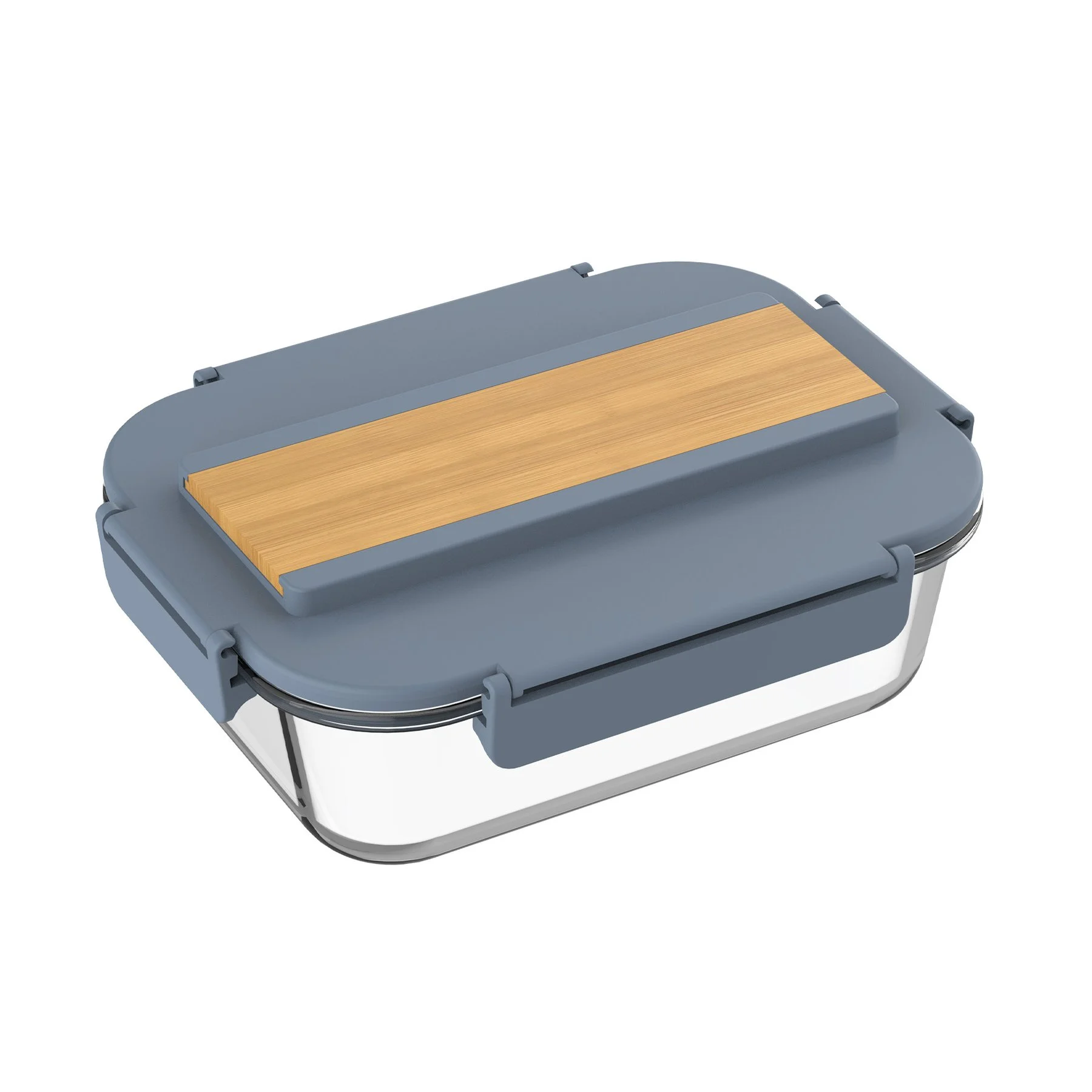 Lunch box, glass, with utensils in the lid, 1040 ml, blue