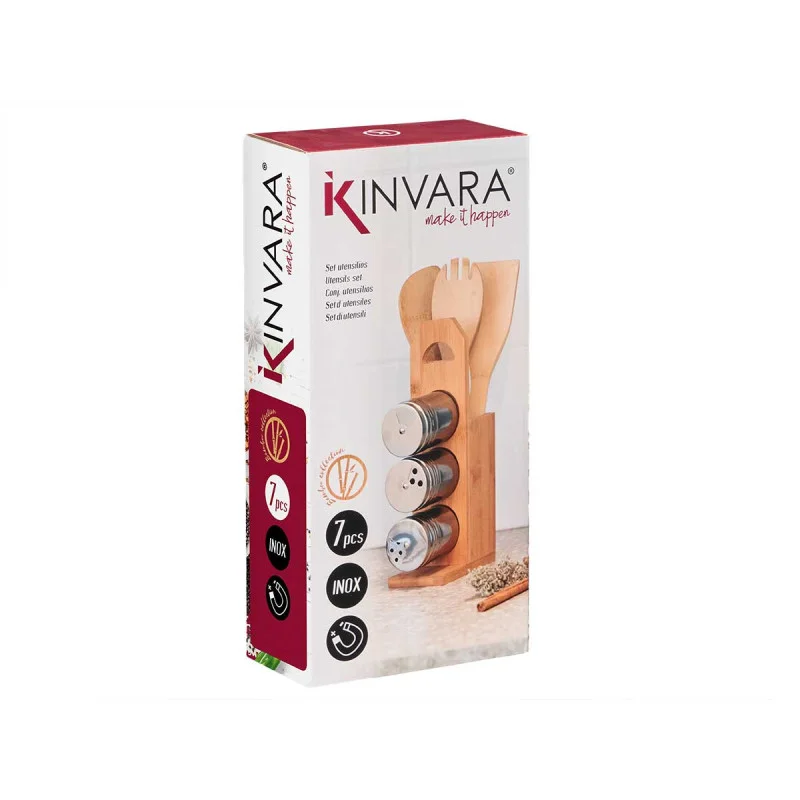 Стойка за подправки Kinvara, бамбукова, 7 части