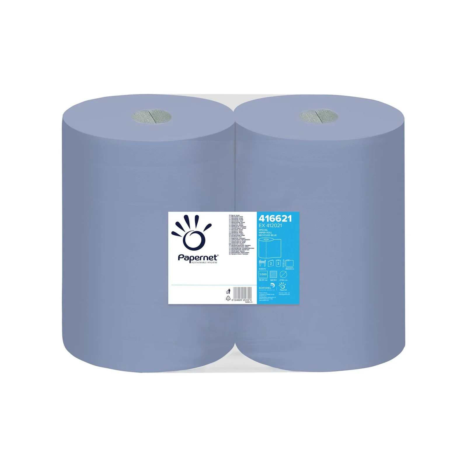 Industrial roll Papernet, double-layer, 360 m, 1000 short, blue, 2 counts