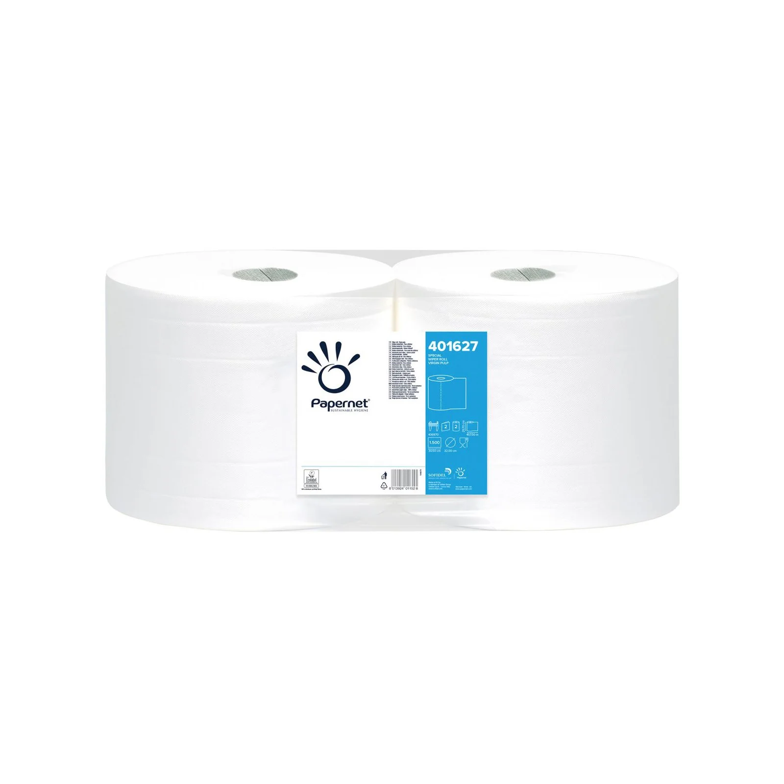 Industrial roll Papernet, double-layer, 30.5 х 25.7 cm, 458 m, 1500 short, 2 counts, 457.5 m