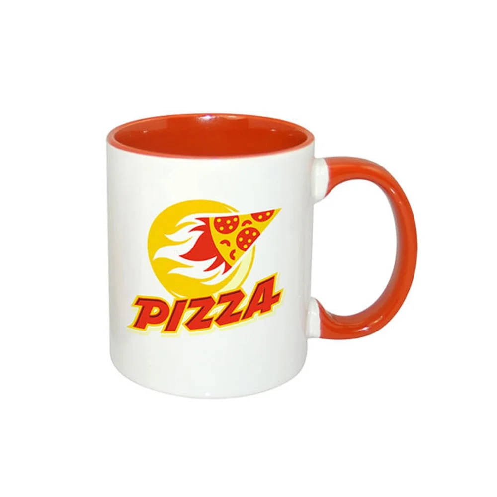 Mug with colored inside and handle, orange, 330 ml, customizable