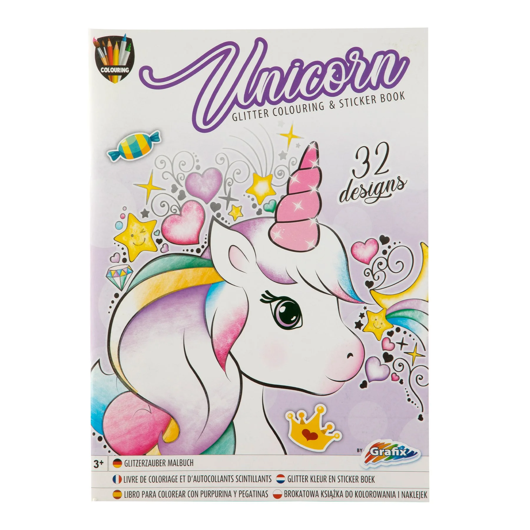 Moxy Coloring book Unicorn, with stickers, 32 designs