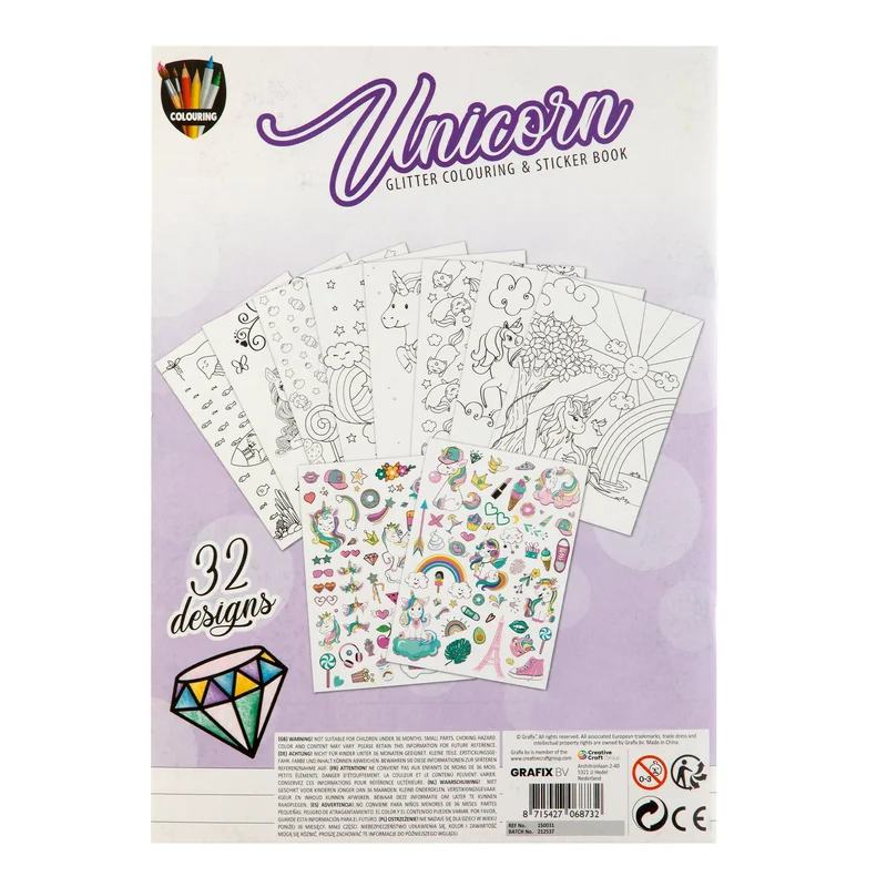 Moxy Coloring book Unicorn, with stickers, 32 designs
