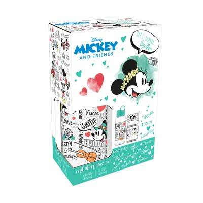 Disney Travel Bottle, with 2 glass cups, green