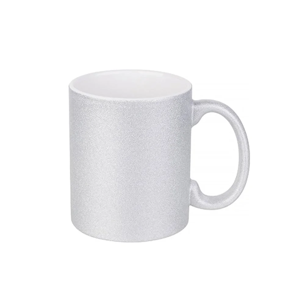 BESTSUB Mug, glitter, silver, 330 ml, customizable