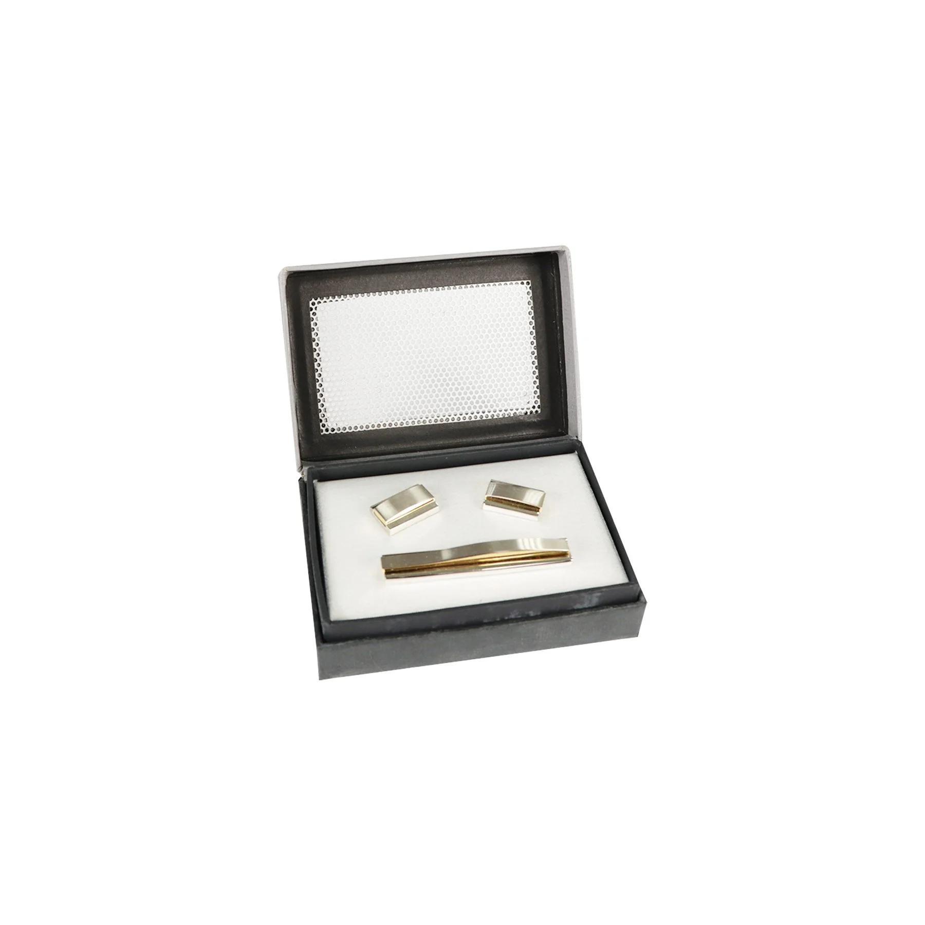 Tie pin and cufflinks set, rectangular