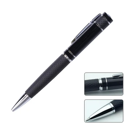 Knit Pen, metal and leather, black