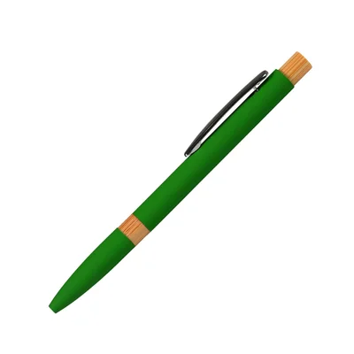 Ballpoint pen Mentor, metal, rubberized, bamboo top, green
