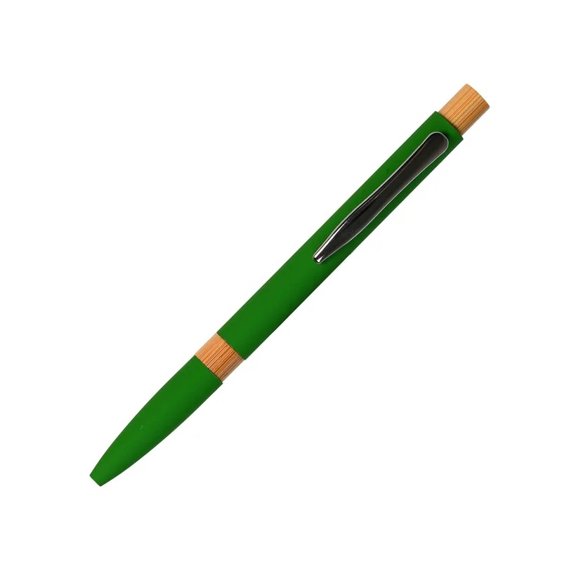 Ballpoint pen Mentor, metal, rubberized, bamboo top, green