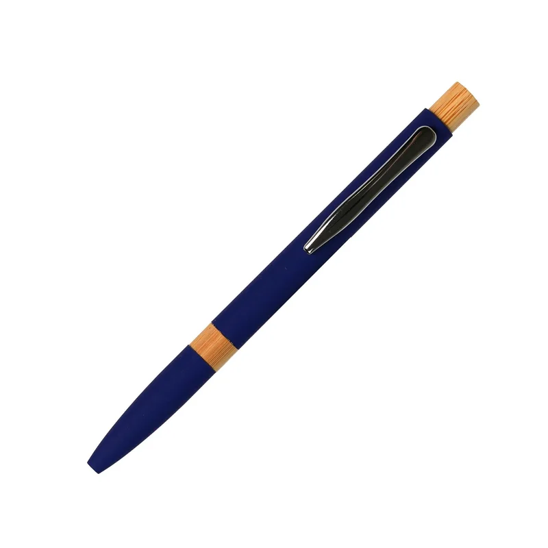 Ballpoint pen Mentor, metal, rubberized, bamboo top, blue