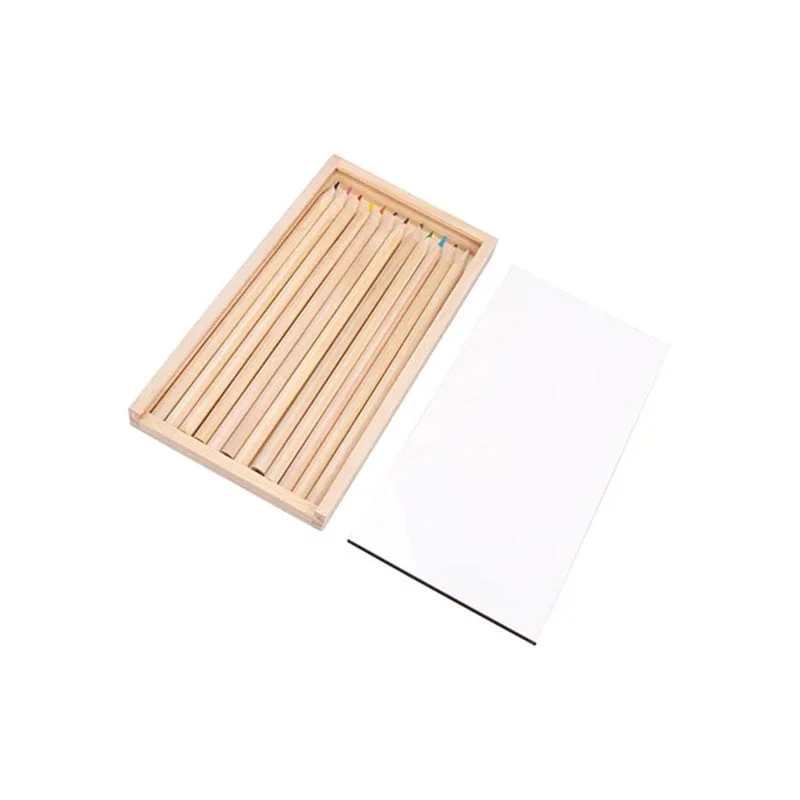 BESTSUB Wooden Box with 12 Colored Pencils
