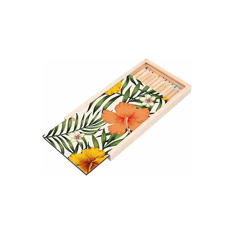 BESTSUB Wooden Box with 12 Colored Pencils