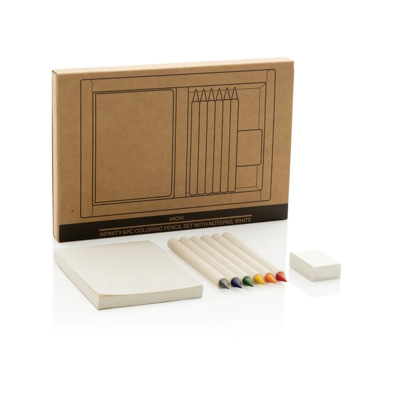 Micki GSR Infinity Coloured Pencils, long-lasting, 6 colours, with notepad and eraser, in box
