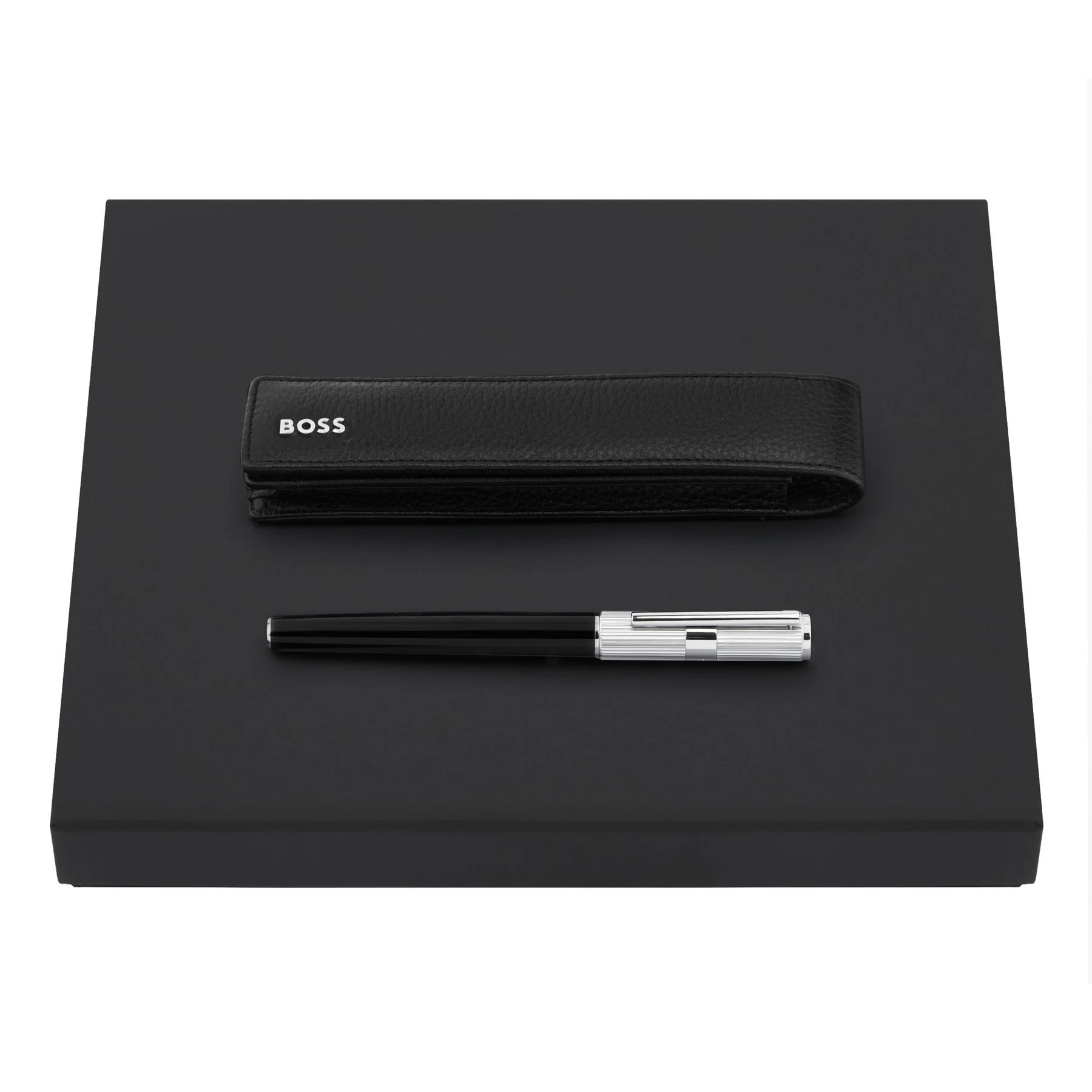 Hugo Boss Set case Classic Grained, for one writing instrument, black and pen Formation, silver