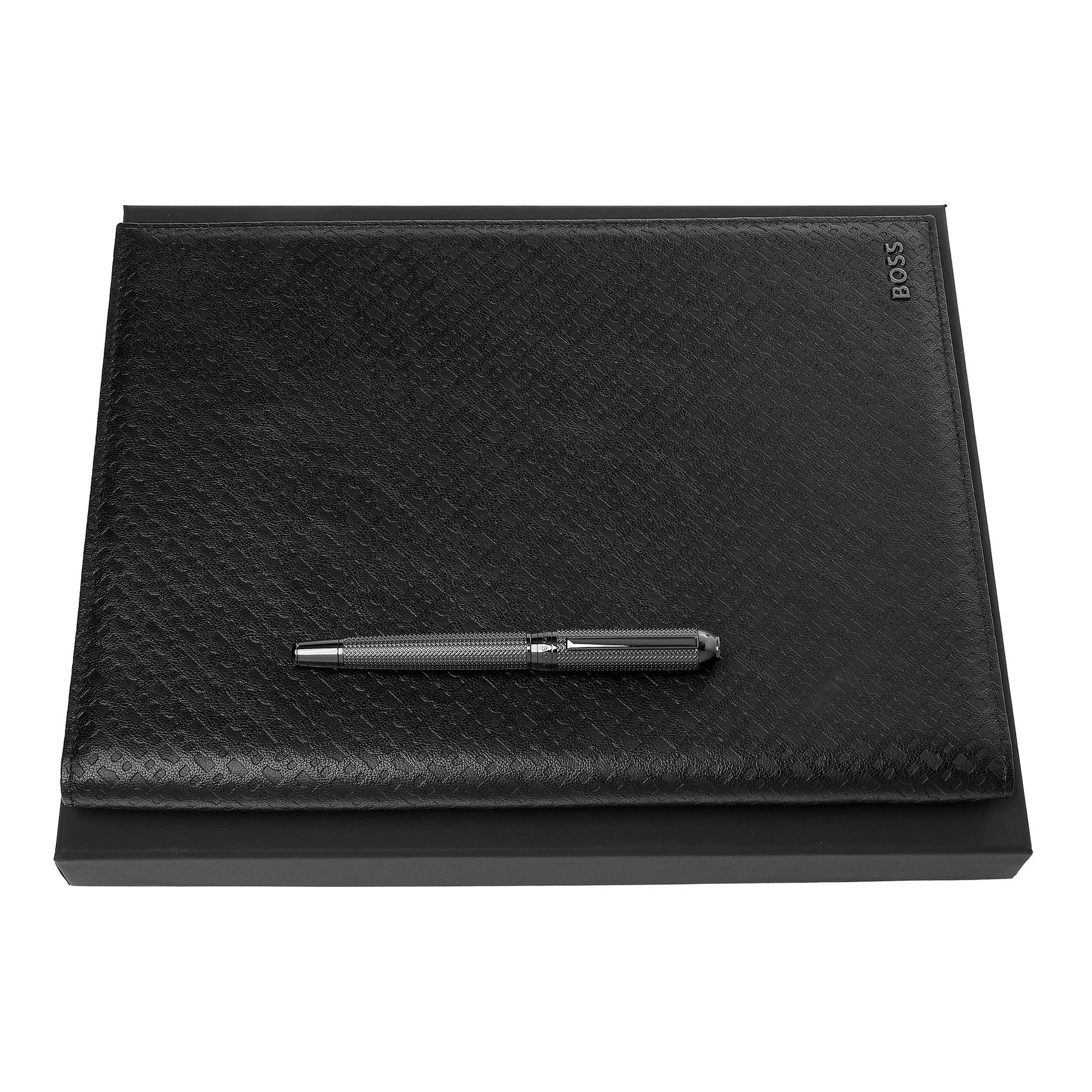 Hugo Boss Folder Set Monogram, A4, black and Pen Elemental, chrome