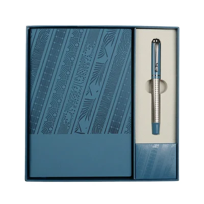 Floral Blue Notebook and Pen Set, in Box, Blue