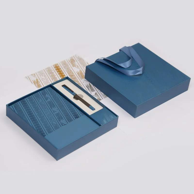Floral Blue Notebook and Pen Set, in Box, Blue