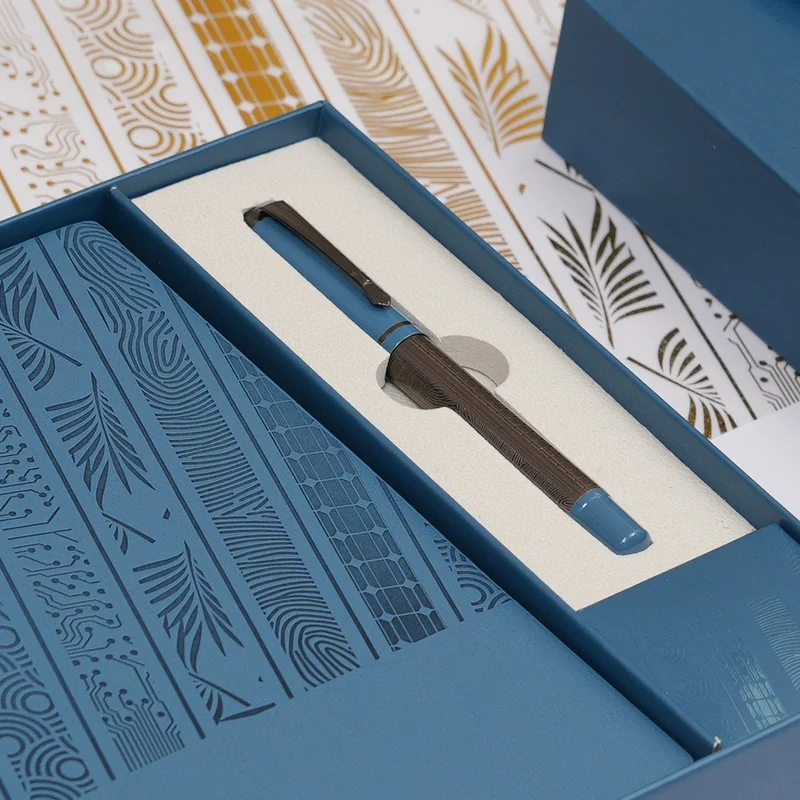 Floral Blue Notebook and Pen Set, in Box, Blue