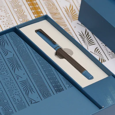 Floral Blue Notebook and Pen Set, in Box, Blue