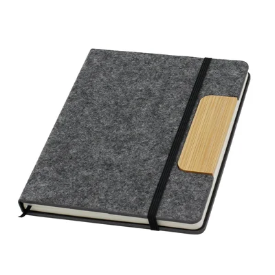 Notebook, A5, felt and bamboo, with elastic, cover as phone stand