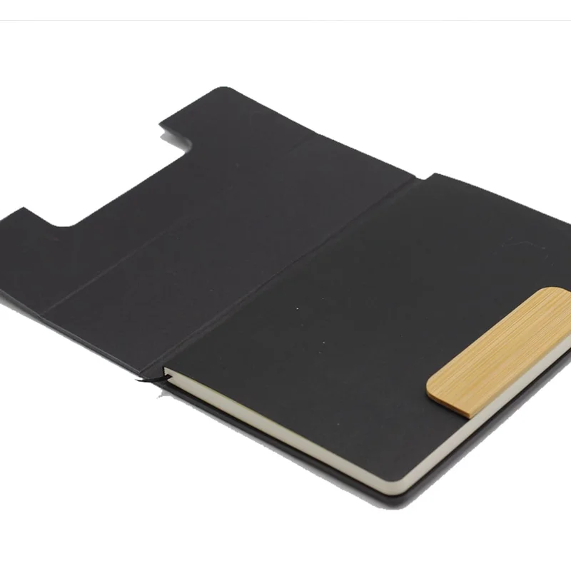 Notebook, A5, felt and bamboo, with elastic, cover as phone stand