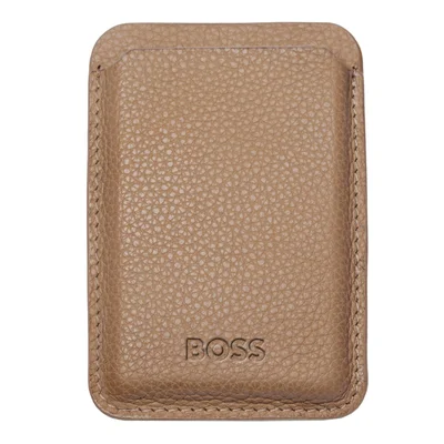 Hugo Boss Card Holder Classic Grained, magnetic, for phone, caramel