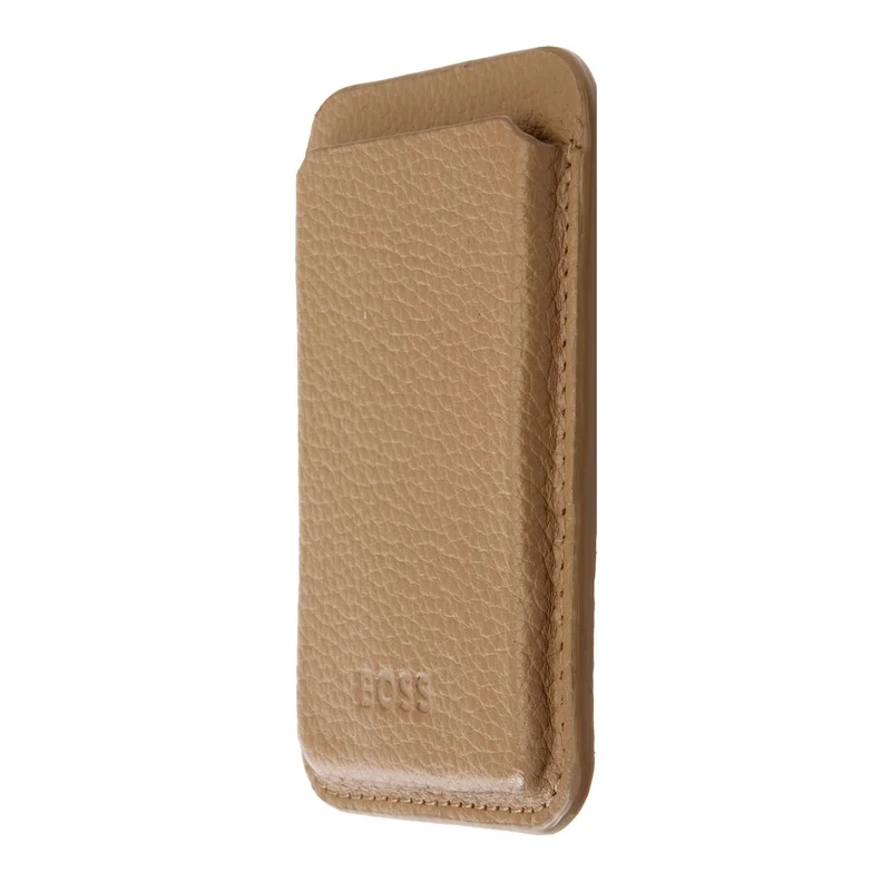 Hugo Boss Card Holder Classic Grained, magnetic, for phone, caramel