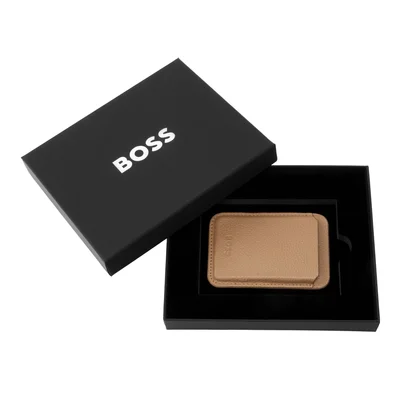 Hugo Boss Card Holder Classic Grained, magnetic, for phone, caramel