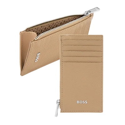Hugo Boss Card holder Classic Grained, with 5 slots, with zipper, caramel