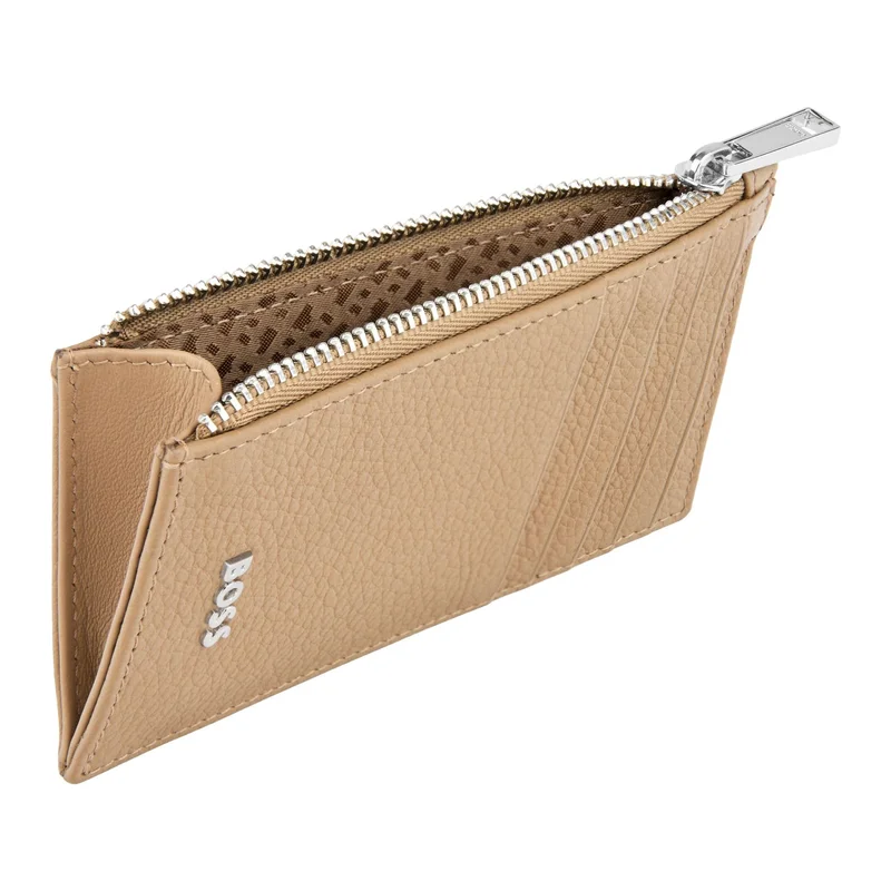 Hugo Boss Card holder Classic Grained, with 5 slots, with zipper, caramel