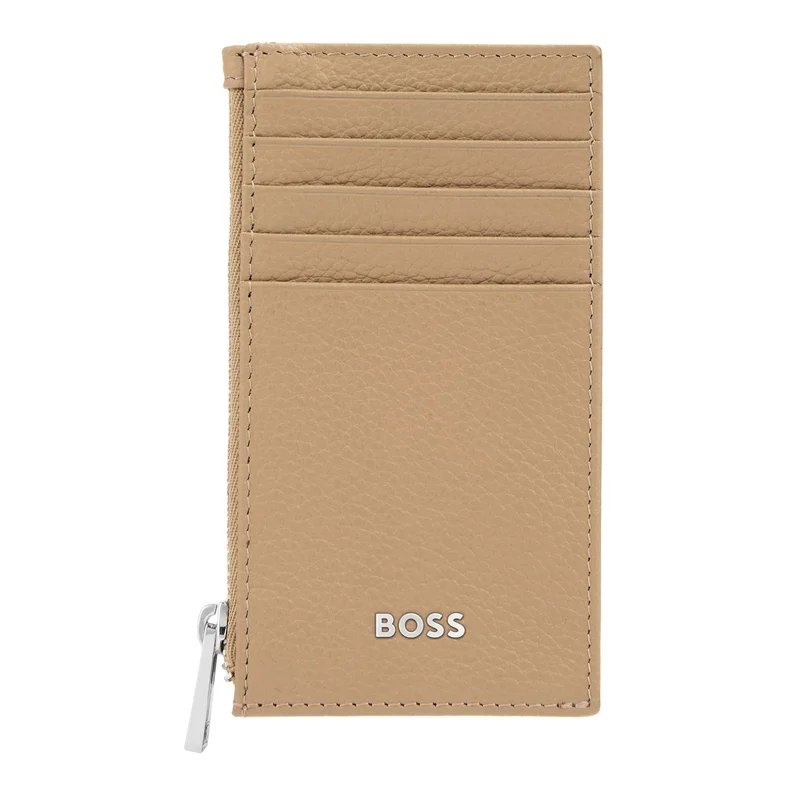 Hugo Boss Card holder Classic Grained, with 5 slots, with zipper, caramel