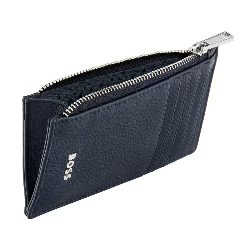 Hugo Boss Калъф за карти Classic Grained, с 5 отделения, с цип, тъмносин