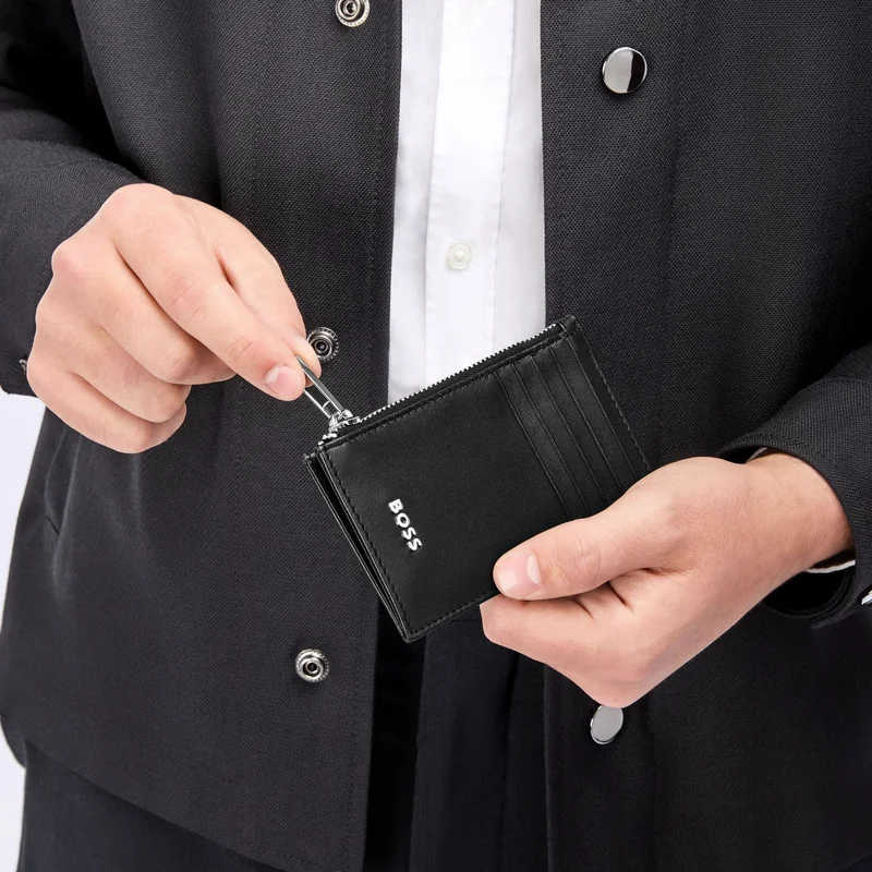 Hugo Boss Card holder Classic Smooth, with 5 slots, with zipper, black